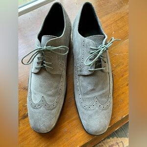 Hugo Boss Lace Up Dove Gray Suede Wingtip Oxfords